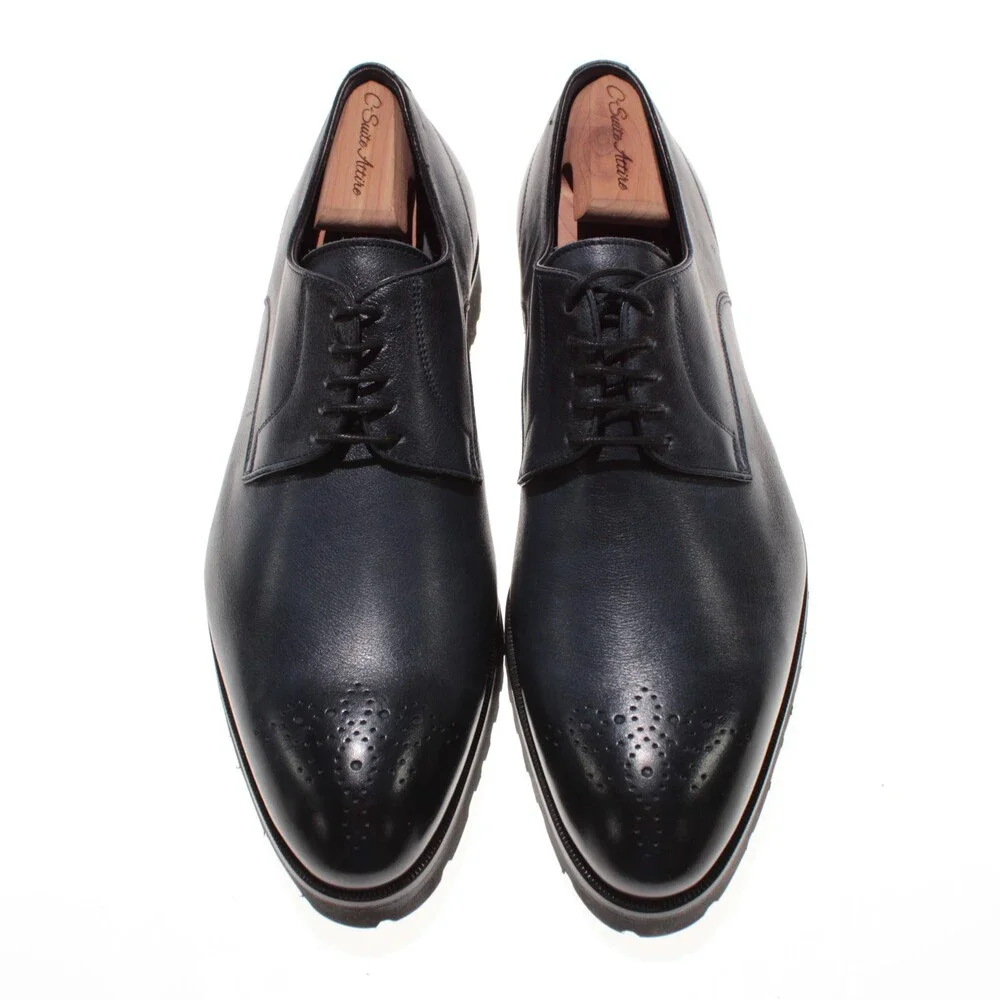 Di Bianco NWD Lace Up Derby Dress Shoes Size 42 (US 9) in Navy Blue Leather